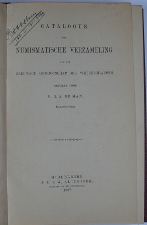Catalogus der numismatische verzameling, M. G. A. De Man, 1907