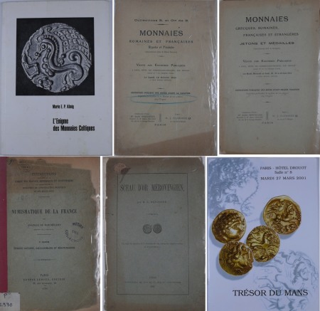 Lot de 6 ouvrages sur les monnaies gauloises, mérovingiennes et romaines