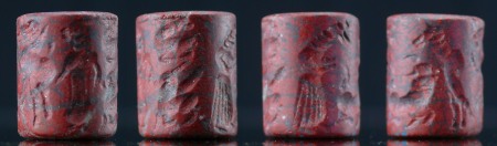 Moyen-Orient - Sceau cylindre en jaspe rouge (Personnages et animaux) -  1500 / 1000 av. J.-C.