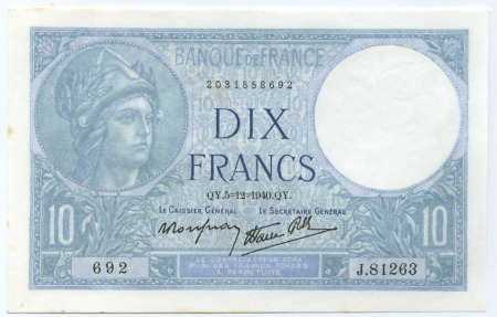 10 francs Minerve modifié 5-12-1940 SPL+