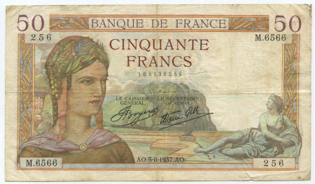 50 francs Cérès modifié 5-8-1937 TB+