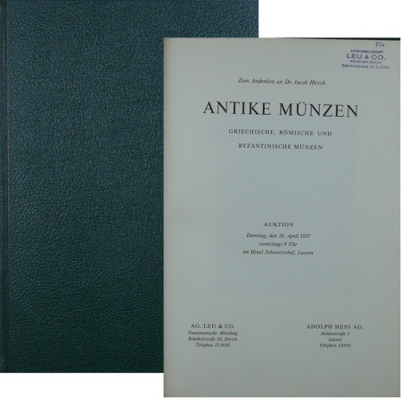 Catalogue de vente, Antikie münzen griechische, römische und byzantinische münzen, collection Dr. Jacob Hirsch, Leu et Hess Luzern 16 avril 1957