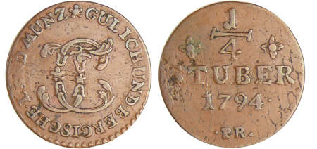 Allemagne - Jülich-Berg - Karl Theodor (1742-1799) - 1/4 Stüber 1794 PR (Düsseldorf)