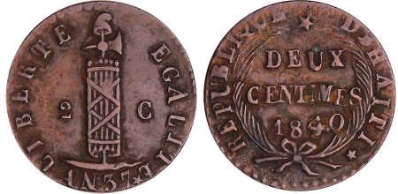 Haïti - République (1825-1849) - 2 centimes 1840 (An 37)