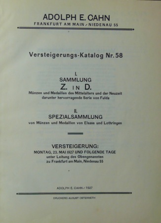 Versteigerungs- Katalog Nr 58, Adolph E. Kahn, 1927