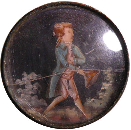Bouton en verre et laiton - Peinture miniature d'homme - 18ème siècle