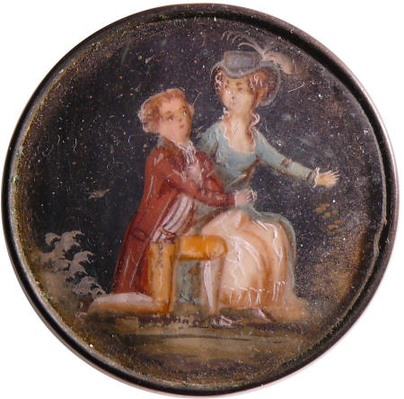 Bouton en verre et laiton - Peinture miniature d'un couple - 18ème siècle