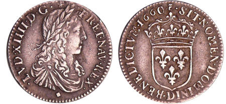France - Louis XIV (1643-1715) - 1/12 d'écu au buste juvénile - 1660 D (Lyon)