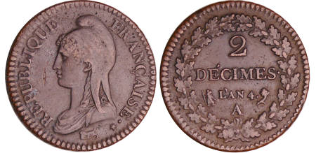 France - Directoire (1795-1799) - 2 décimes Dupré - An 4 A (Paris)