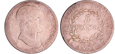 France - Bonaparte premier consul (1799-1804) - 5 francs An XI Q (Perpignan)