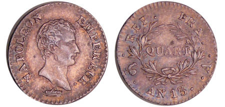 France - Napoléon 1er (1804-1814) - 1/4 de franc empereur An 13 A (Paris)