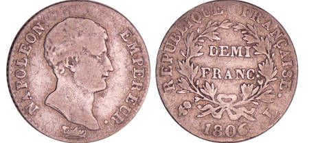 France - Napoléon 1er (1804-1814) - 1/2 franc empereur 1806 L (Bayonne)