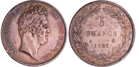 France - Louis-Philippe Ier (1830-1848) - 5 francs tête nue tranche en relief 1831 A (Paris)