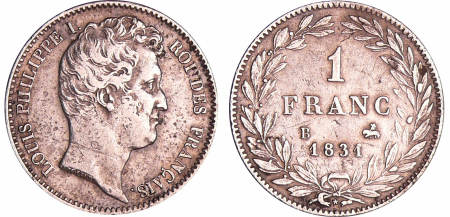 France - Louis-Philippe Ier (1830-1848) - 1 franc tête nue 1831 B (Rouen)