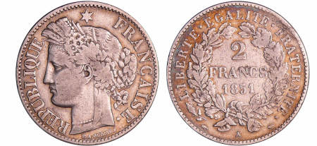 France - Deuxième république (1848-1852) - 2 francs Cérès 1851 A (Paris)