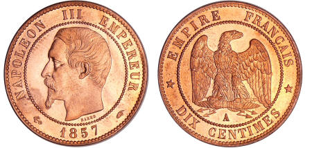 France - Napoléon III (1852-1870) - 10 centimes tête nue 1857 A (Paris)