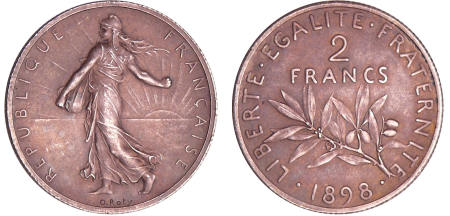 France - Troisième république (1871-1940) - 2 francs Semeuse 1898 flan mat