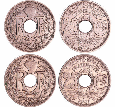 France - Troisième république (1871-1940) - 25 centimes Lindauer - Cmes souligné 1916 et 1917