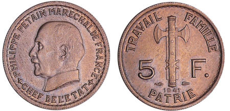 France - Etat-Français (1940-1944) - 5 francs maréchal Pétain 1941