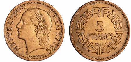 France - Quatrième république (1947-1959) - 5 francs Lavrillier bronze alu 1945 C