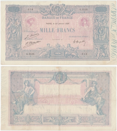 France - 1000 francs "bleu et rose" Type 1889