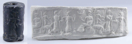 Mésopotamie - Sceau cylindre en pierre noire - 2ème-1er mill. av. J.-C.