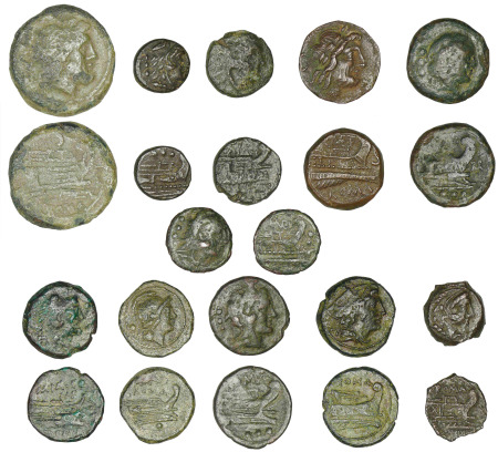 République romaine - lot de 11 bronzes à la proue de galère